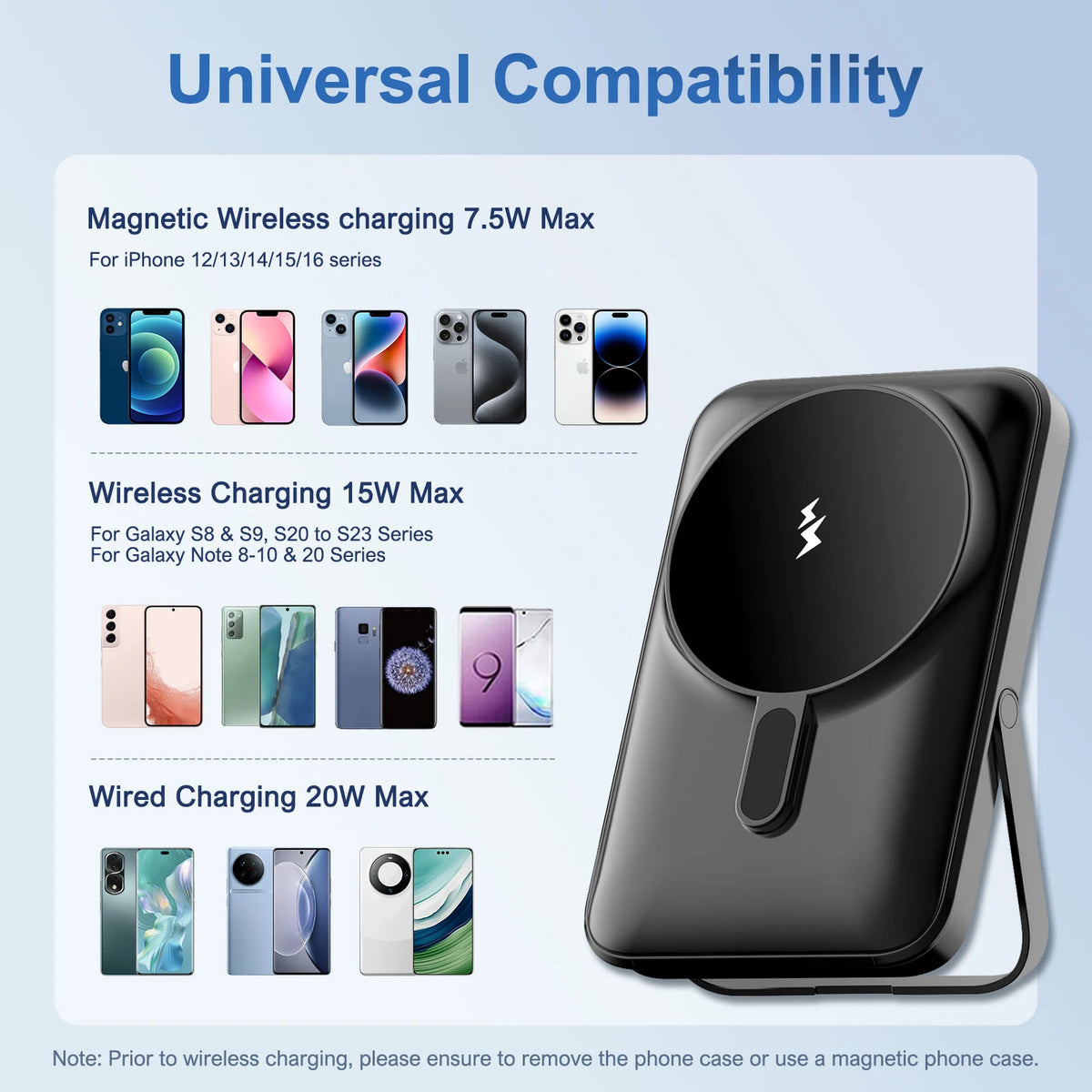 Magnetic power bank 10000mAh wireless charger, black, 20W fast charging external battery for iPhone 12–16 series