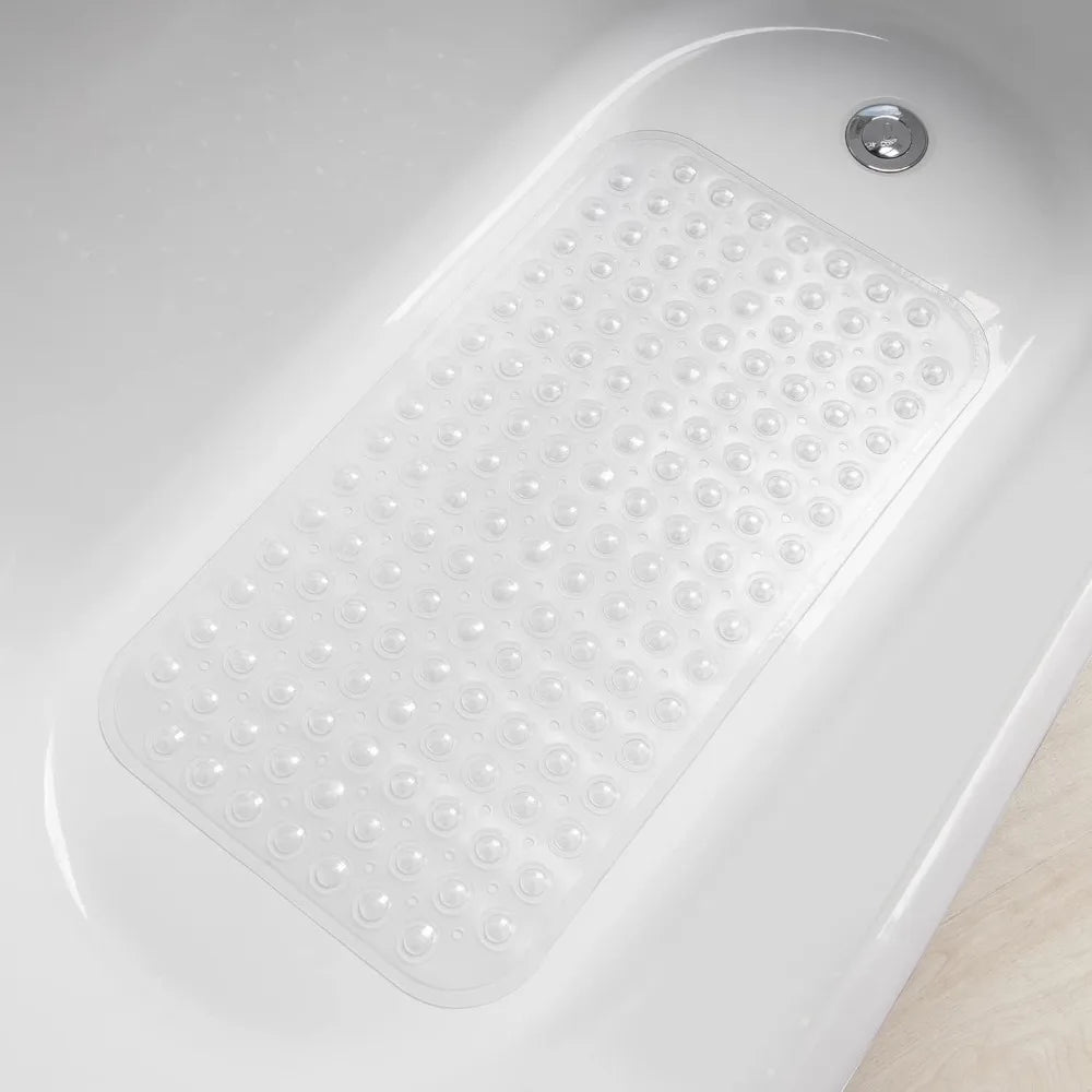 Non-Slip Bath Mat 27.6x15 in, clear plastic with suction cups for tub use