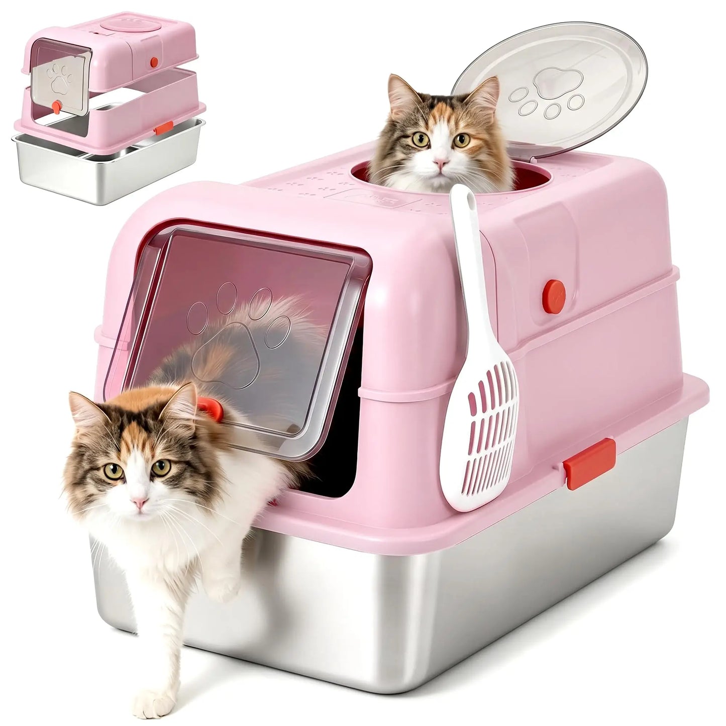 Enclosed Stainless Steel Litter Box With Lid Dog Proof XL Metal Litter Pan High Sided Anti Leak Front Entry Top Exit For Big Cats Includes Scoop For Multi Cat Home by S And B Enterprise