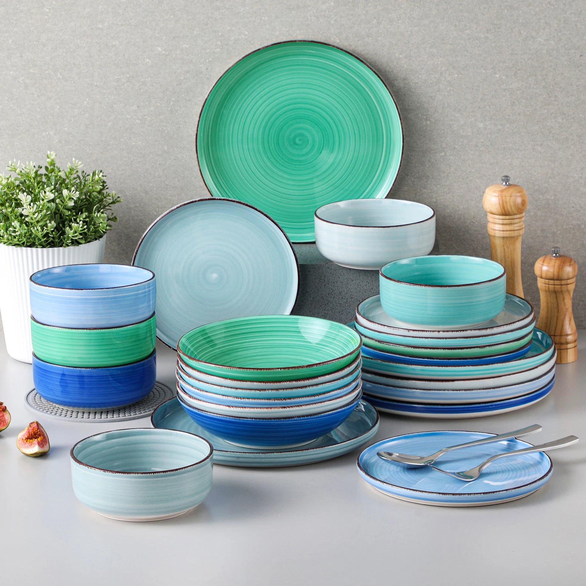 MALACASA Ceramic Dinnerware Set Handpainted Spiral Pattern by S And B Enterprise