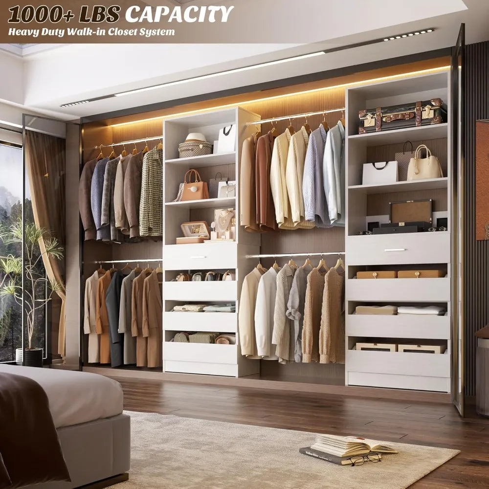 Wooden Closet Organizer System With Drawers And Tower