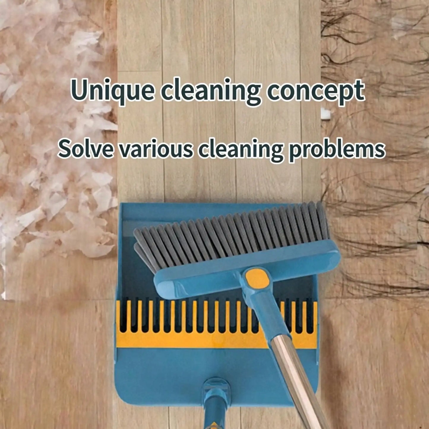Broom And Dustpan Set, Blue, 2-Piece, 180 Degree Rotatable, Extendable Handle Up To 53 Inches, 4-Layer Thick Brush, Comb Teeth, Folding Storage by S And B Enterprise