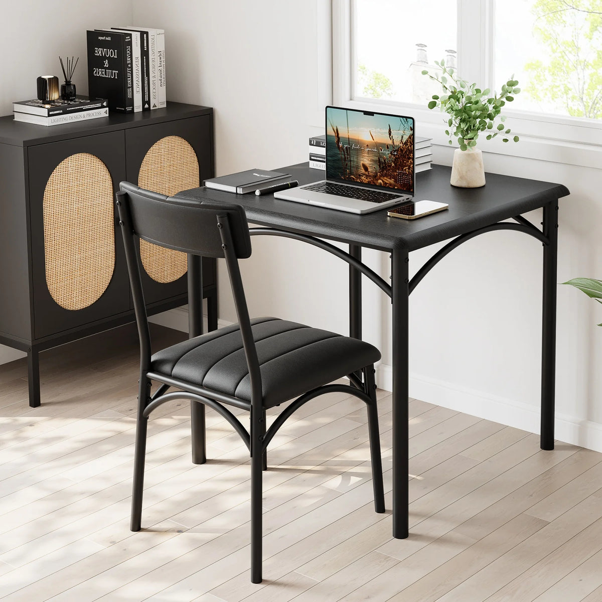 HiMISS Modern Compact Dining Table Set With Two Upholstered Chairs