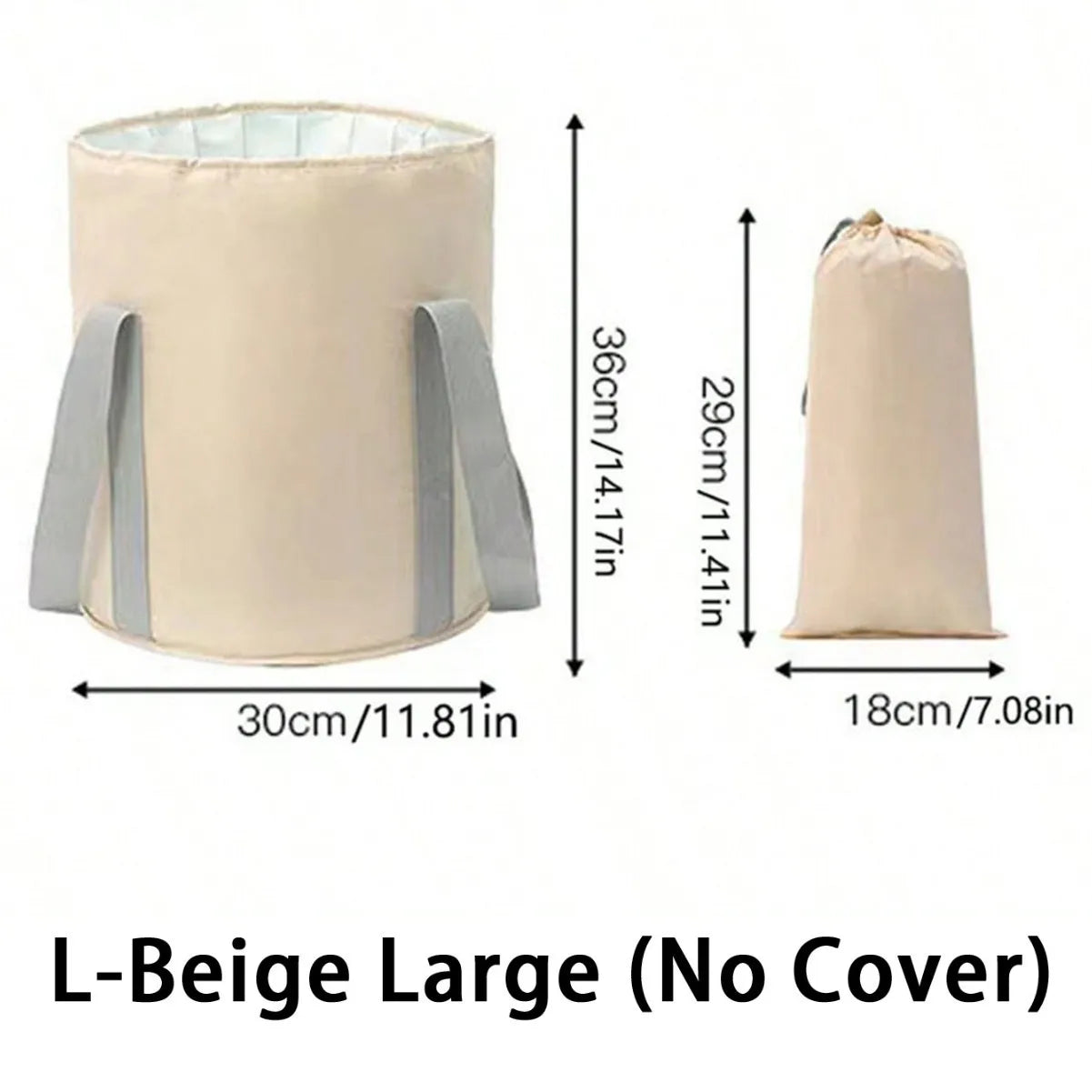 Foldable beige foot soak tub with gray straps and matching storage bag, large size