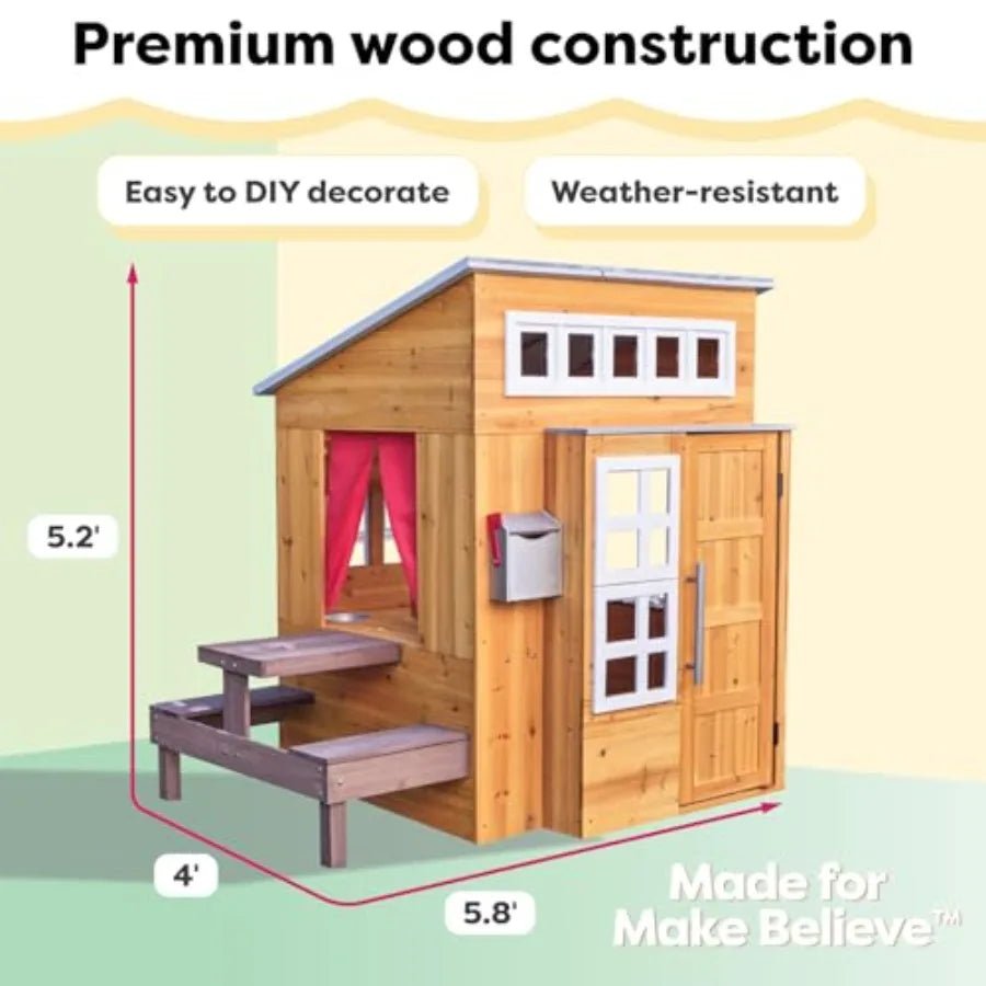 Outdoor Wooden Playhouse For Kids Ages 3 And Up With Picnic Table Mailbox Grill by S And B Enterprise