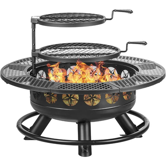 Verdeluxe Outdoor Wood-Burning BBQ Fire Pit With Dual Grills