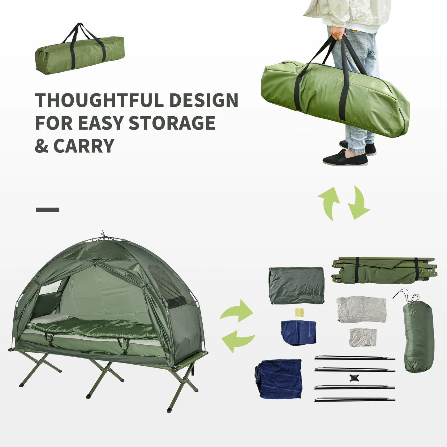 All In One Camping Tent Cot Combo With Air Mattress