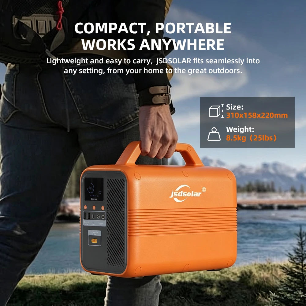 jsdsolar 500W Portable Solar Powered Charger Kit 1004.8wh Solar LifePO4 Battery Power Station Support Solar Panel Charger for Car RV Boat Motorcycle Camping Outdoor 6000+ Cycles Energy Supply Generator 20ms UPS by S And B Enterprise