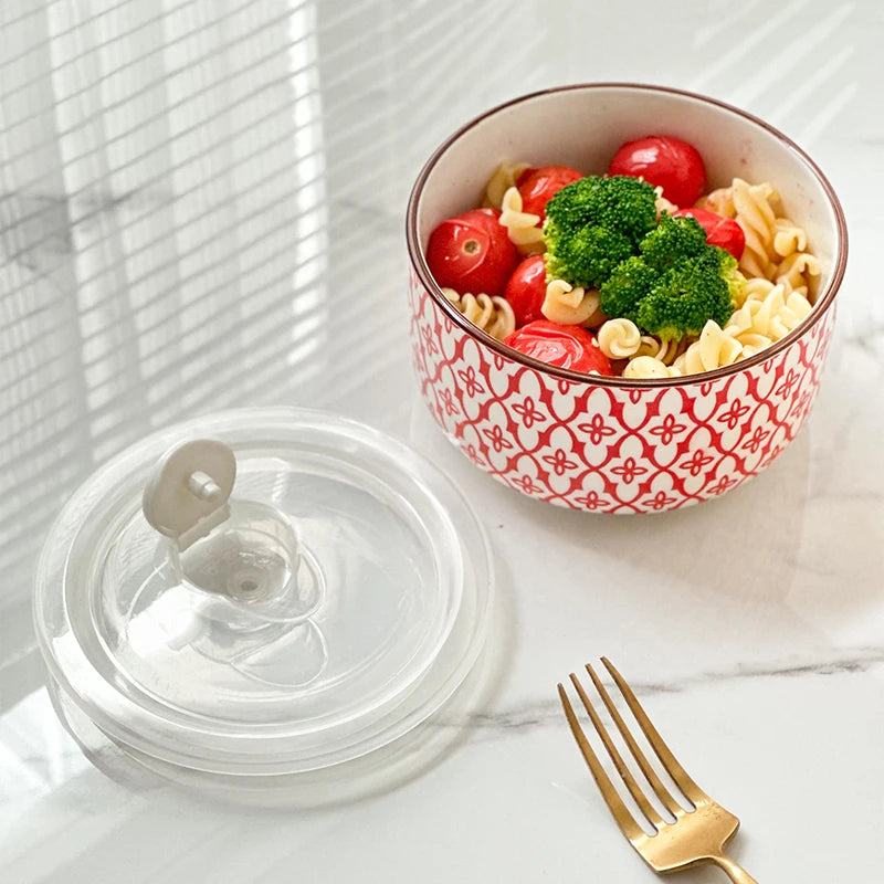 1-Pack 5.3 Inch Bohemian Lidded Fresh-Keeping Bowl, Microwave-Safe Multi-Purpose Fresh-keeping Bowl, Fruit/Salad/Pasta/Rice/Soup by S And B Enterprise