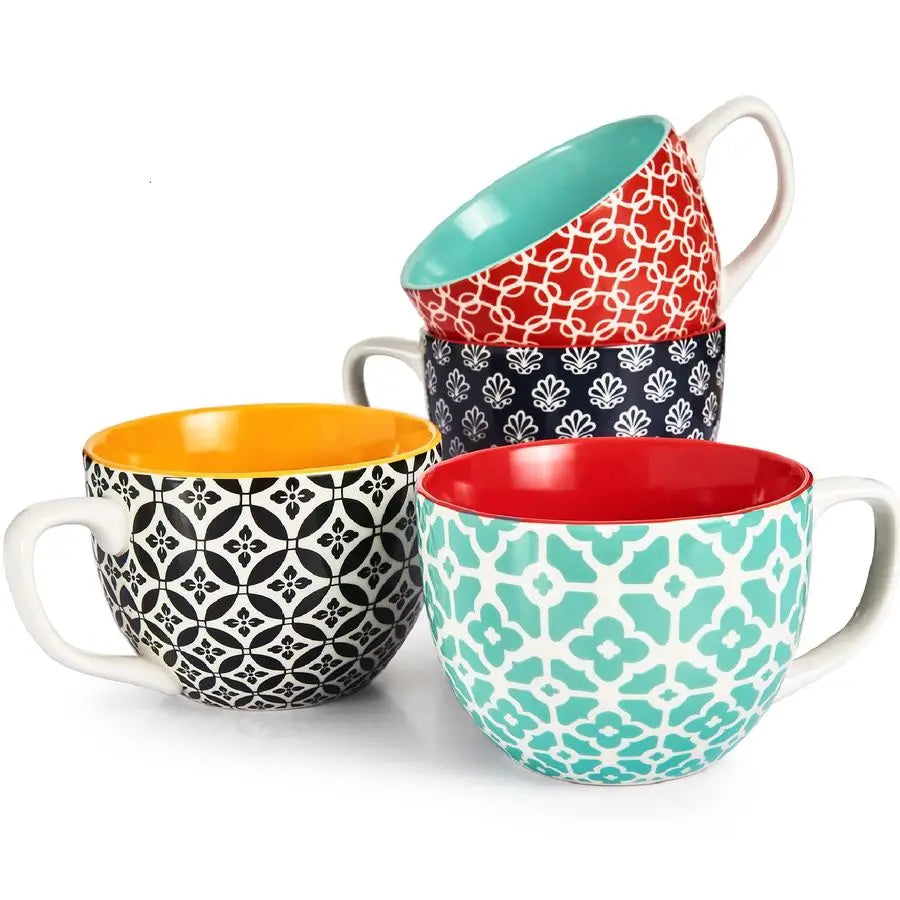 XMSJ Mosaian Soup Mugs Ceramic Set Of 4 With Handles