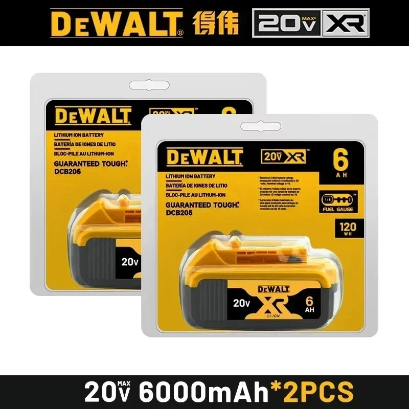 DeWalt 20V 6Ah Li‑ion battery 2-pack in yellow and black packaging