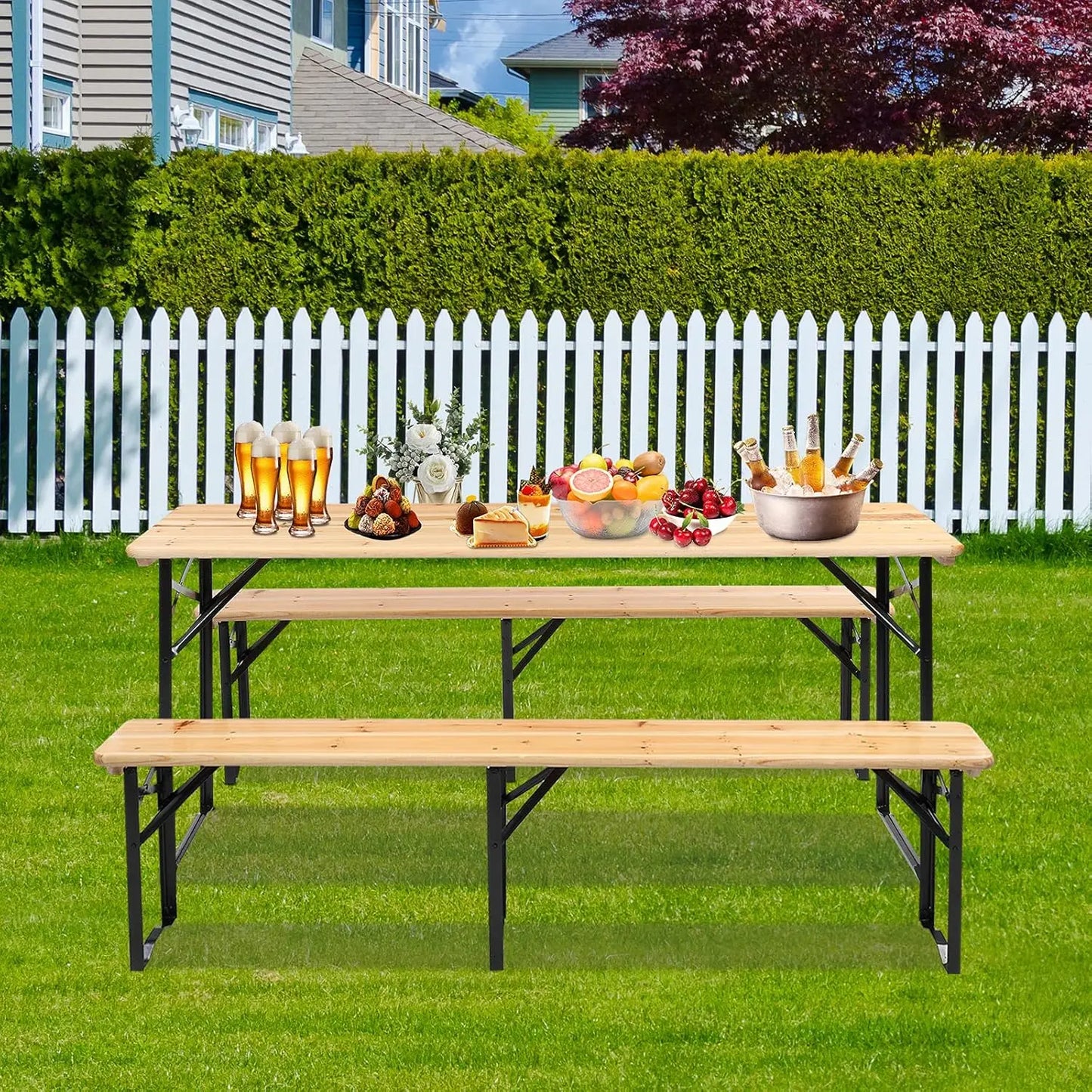 VINGLI Folding Picnic Table With Benches Weather Resistant