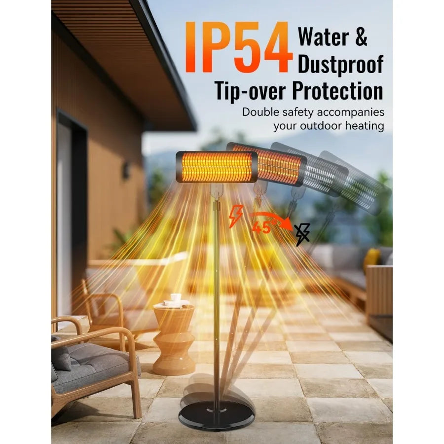 Outdoor Heaters for Patio 12H Timerand3 Heat Level IP54 Waterproof Electric Heater 1500W Infrared Heating Covers 300Sq.ft Tip-O