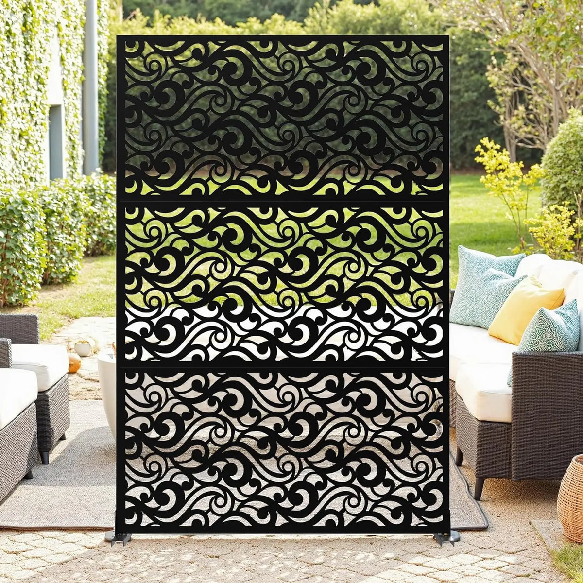 Decorative garden privacy screen with stand in black, 120x183cm, S And B Enterprise outdoor divider