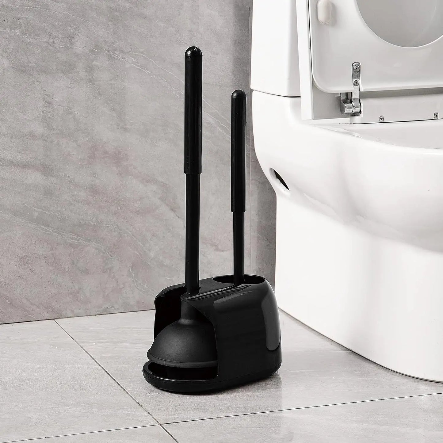 2 In 1 Toilet Brush And Plunger Set With Silicone Brush Head Strong Suction Rubber Cup Space Saving Bathroom Cleaning Tool With Storage Holder Toilet Brush Toilet Plunger Bathroom Cleaning Tools by S And B Enterprise