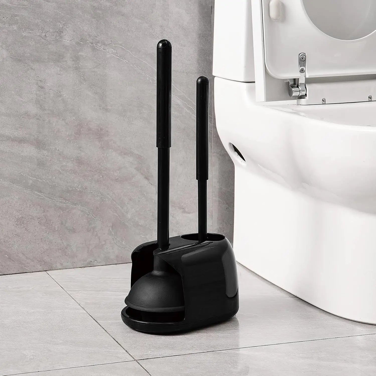 2 In 1 Toilet Brush And Plunger Set With Silicone Brush Head Strong Suction Rubber Cup Space Saving Bathroom Cleaning Tool With Storage Holder Toilet Brush Toilet Plunger Bathroom Cleaning Tools by S And B Enterprise