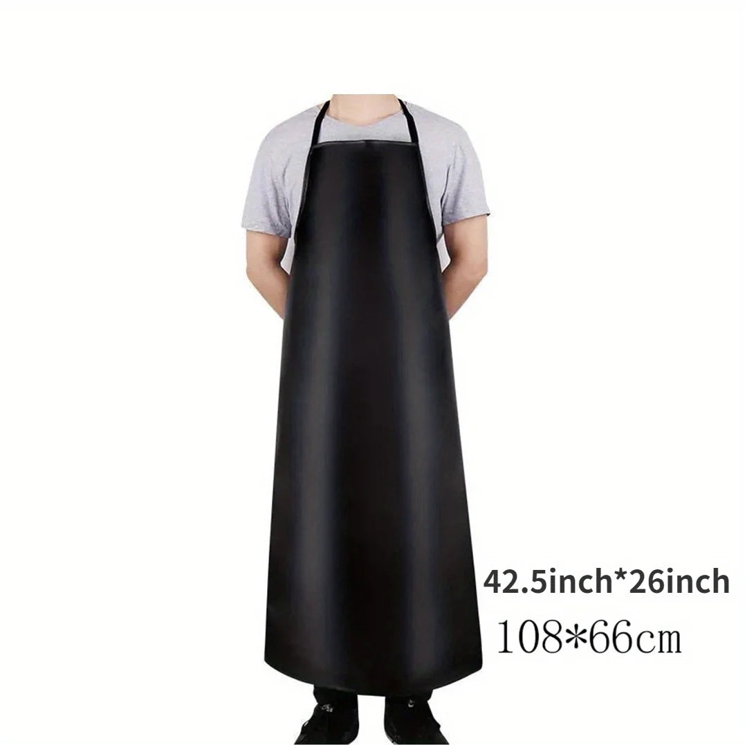 PU leather heavy-duty waterproof dishwashing apron, black, 42.5in x 26in (108x66 cm), by S And B Enterprise.