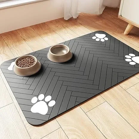 Pet Feeding Mat With Waterproof Rubber Backing For Bowls