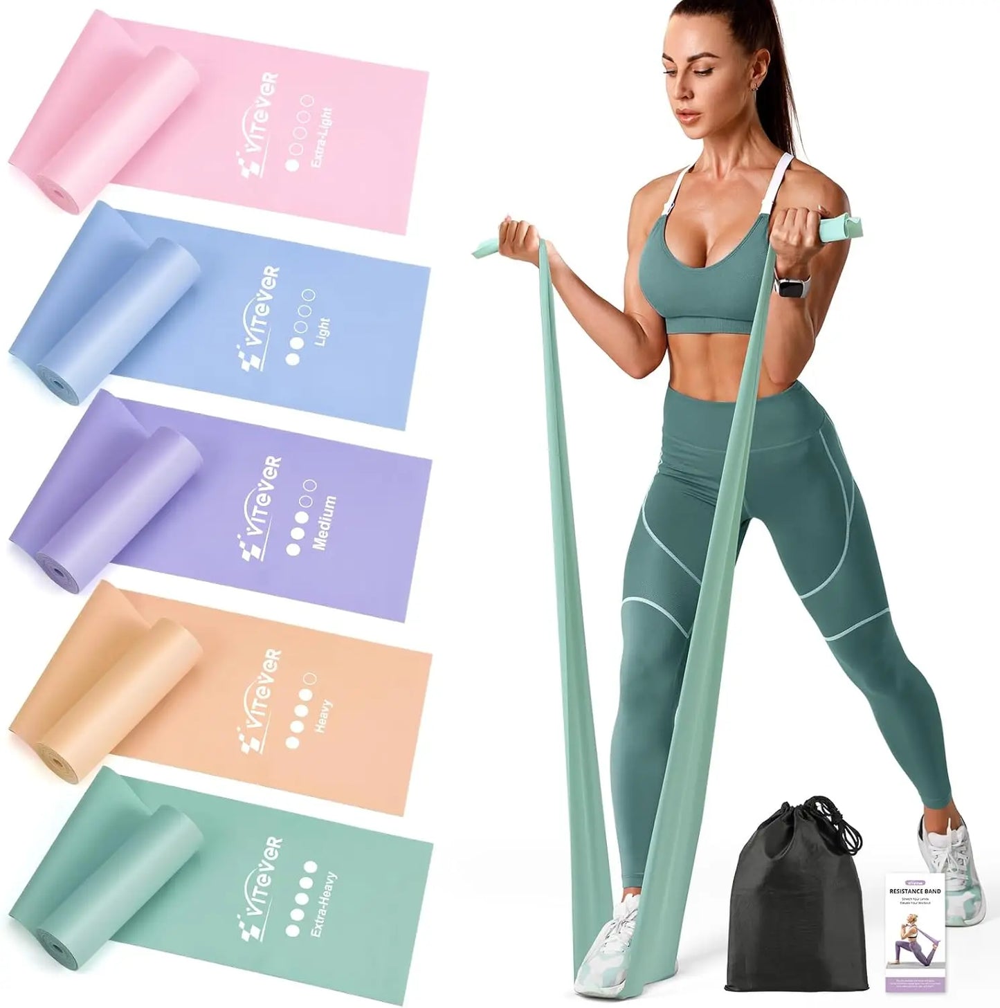 5-Level Resistance Bands Set for Exercise, Pilates, Yoga, Physical Therapy, Stretch, Strength Training by S And B Enterprise