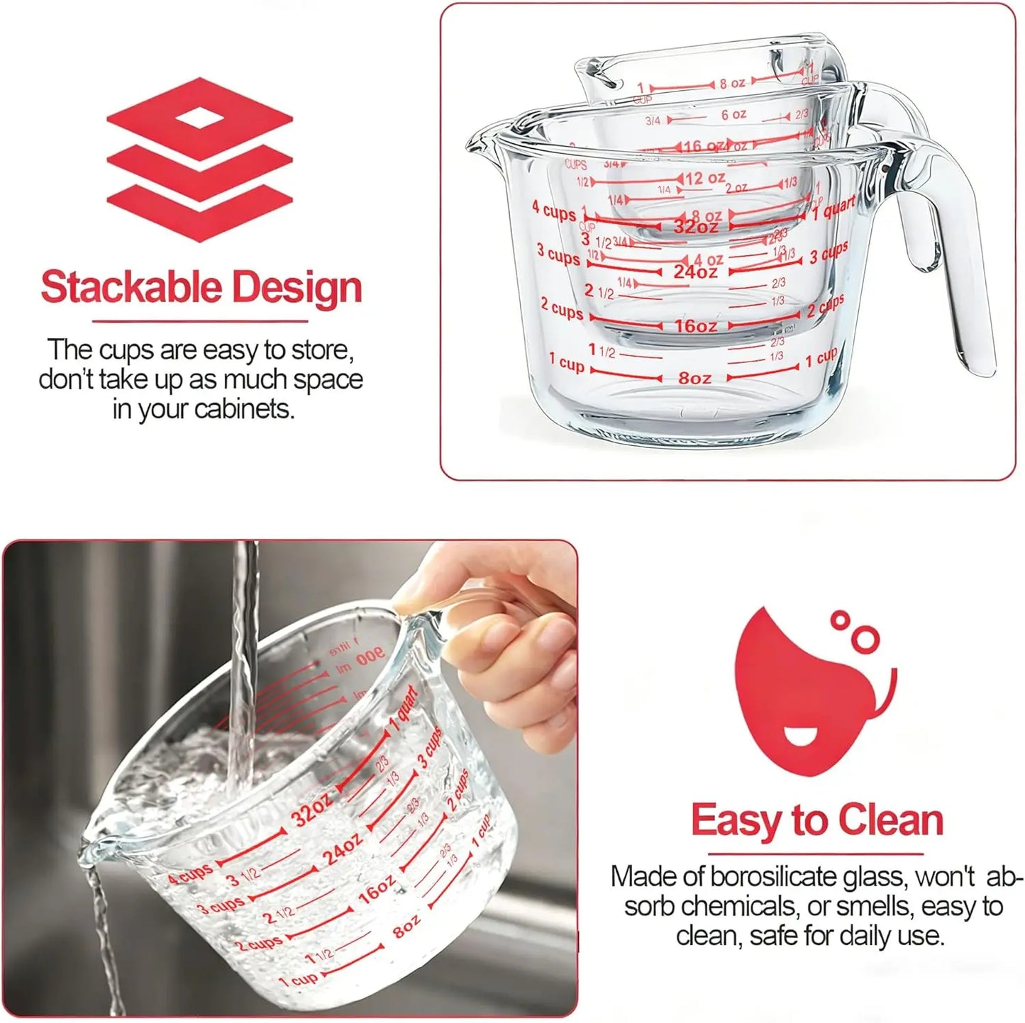 Glass Measuring Cups Set With Lids Borosilicate For Kitchen by S And B Enterprise