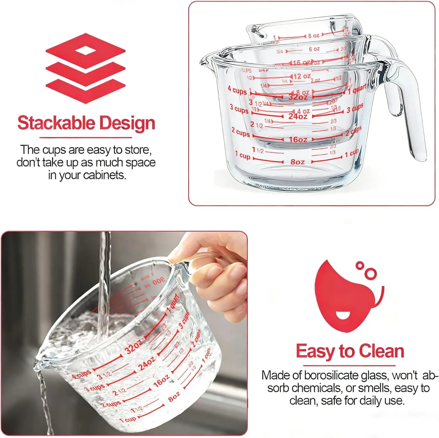 Glass Measuring Cups Set With Lids Borosilicate For Kitchen by S And B Enterprise
