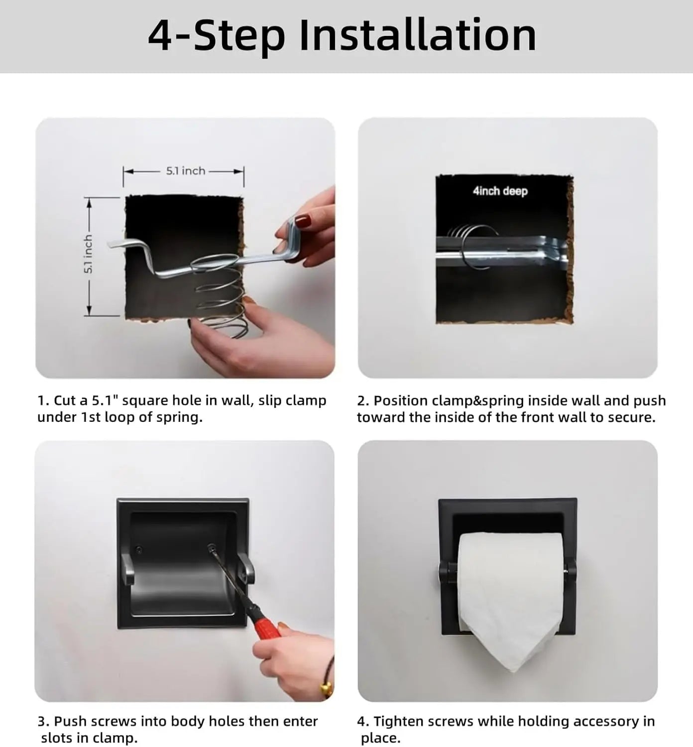 Stainless Steel Recessed Toilet Paper Holder Wall Mounted