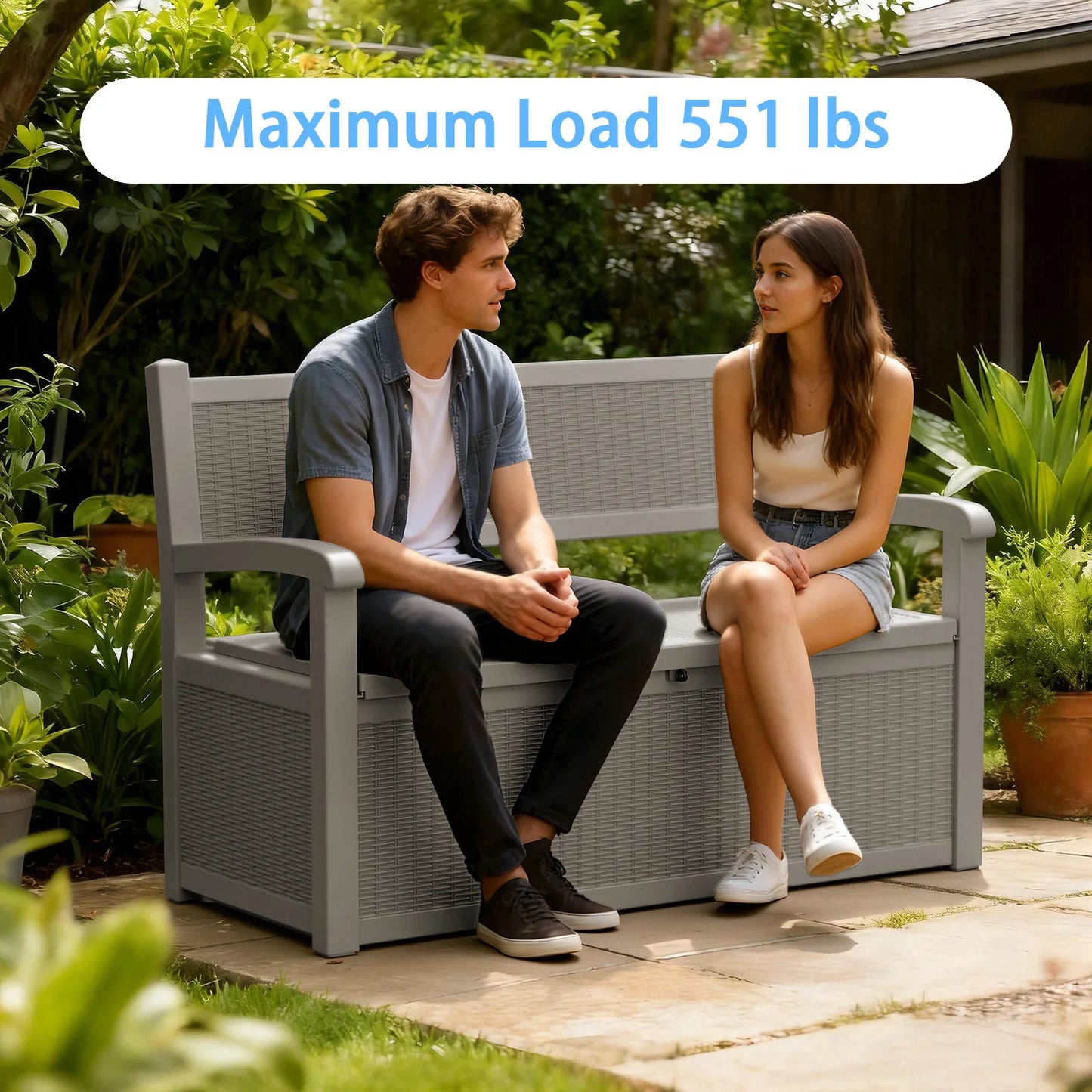 Weatherproof Resin Outdoor Storage Bench With Rattan Look by S And B Enterprise