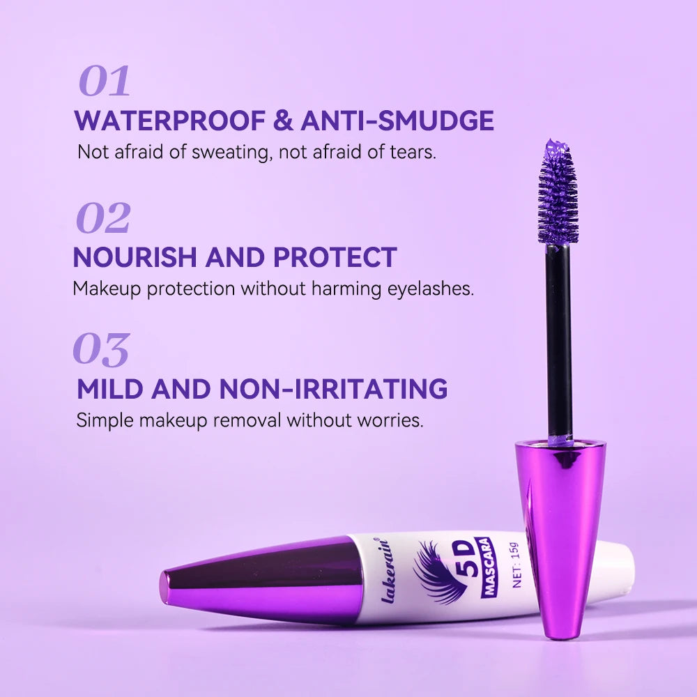 Lakerain 5D Mascara Eyelashes Waterproof Nourishing Smudge-Proof Lengthening Long-Lasting Intense Black Mascara Eye Makeup by S And B Enterprise