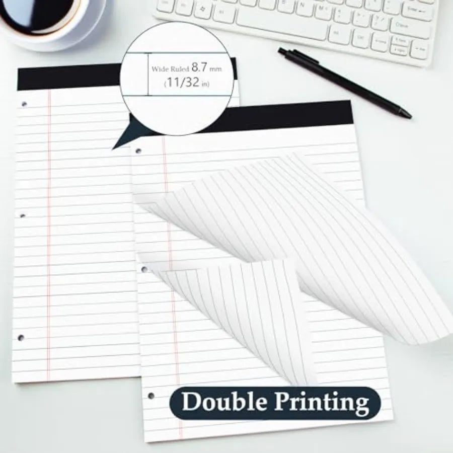 HAUTOCO 2 Pack 8.5 x 11 Legal Pads White Wide Ruled Notepads Perforated Writing Pads, 30 Sheets Per Notepad, 3-Hole Punched Pap by S And B Enterprise