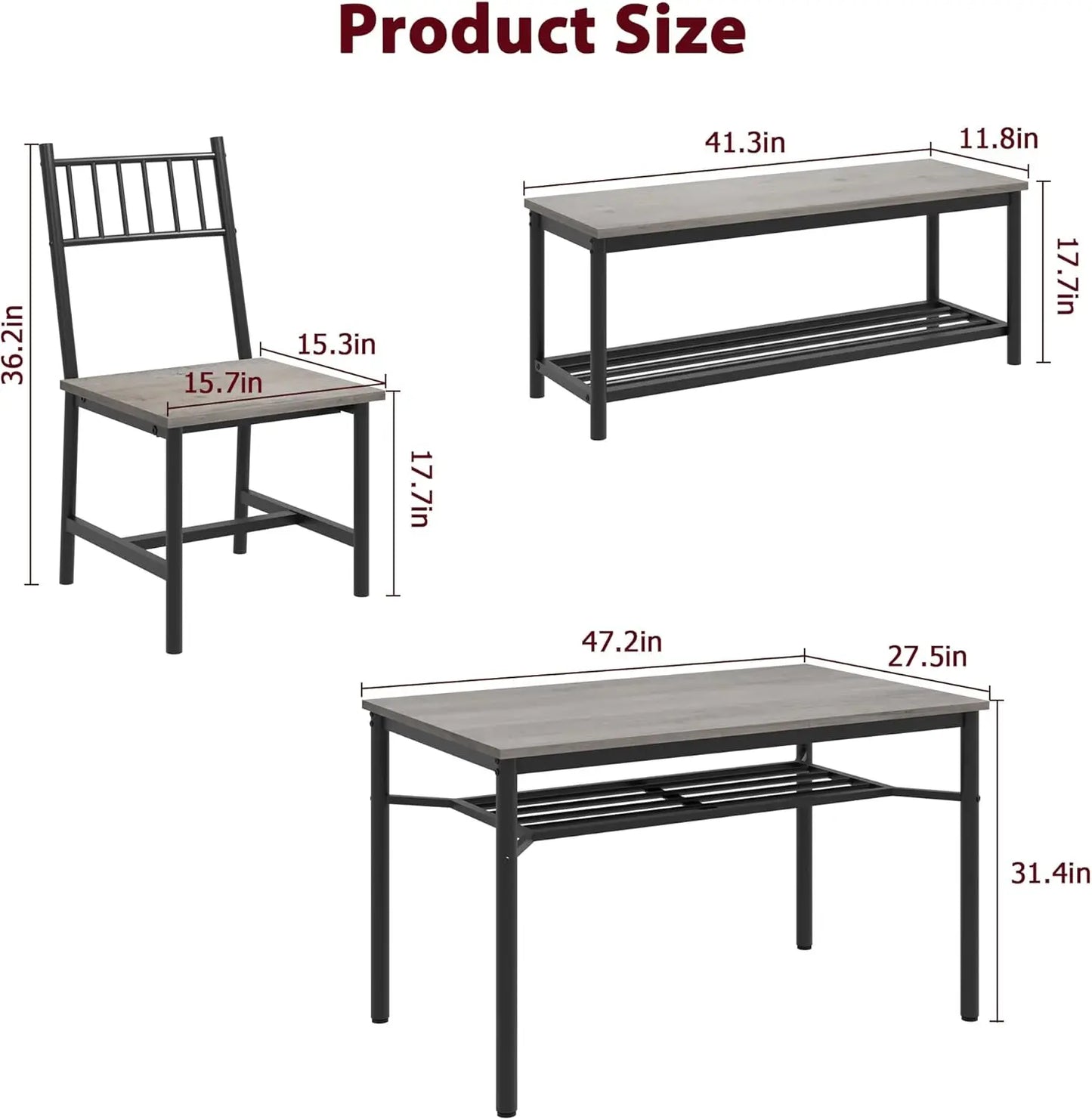 Dining Table Set For 4 With Bench And 2 Chairs 2-Tier Storage Shelf Space-Saving Kitchen Table For Breakfast Nooks Small Apartments by S And B Enterprise