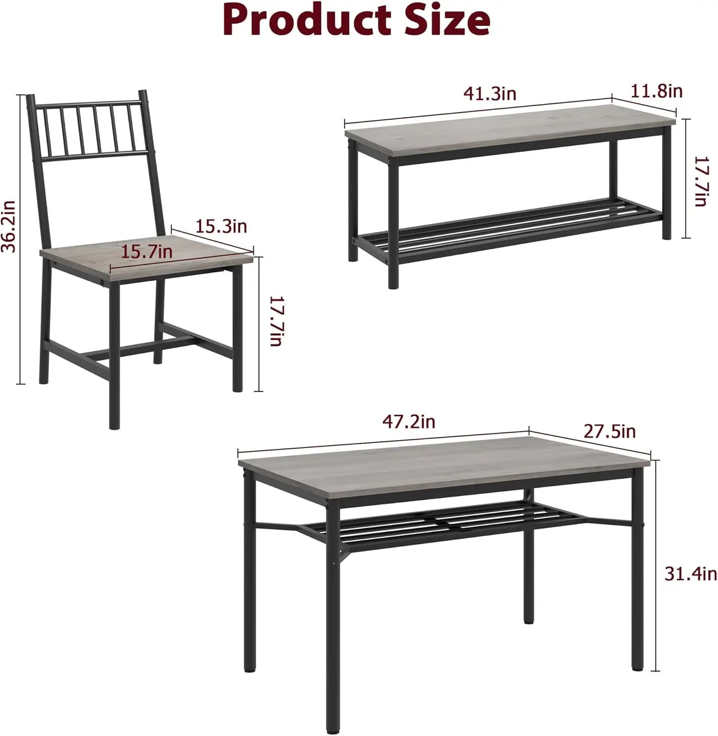 Dining Table Set For 4 With Bench And 2 Chairs 2-Tier Storage Shelf Space-Saving Kitchen Table For Breakfast Nooks Small Apartments by S And B Enterprise