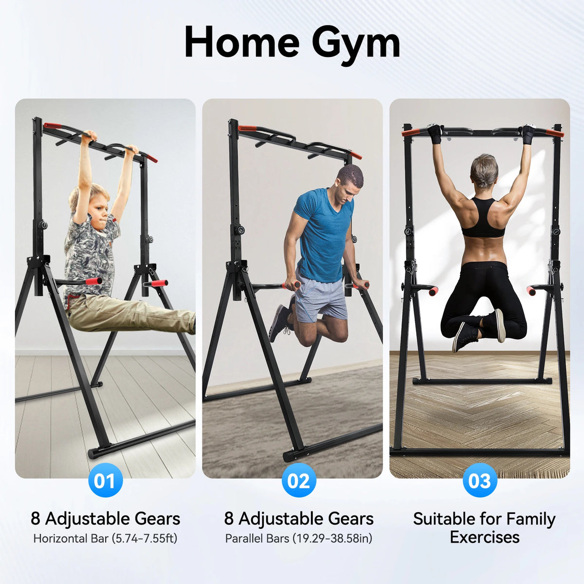 Adjustable pull-up bar with parallel bars, foldable home gym by S And B Enterprise, 200kg load, multi-function frame