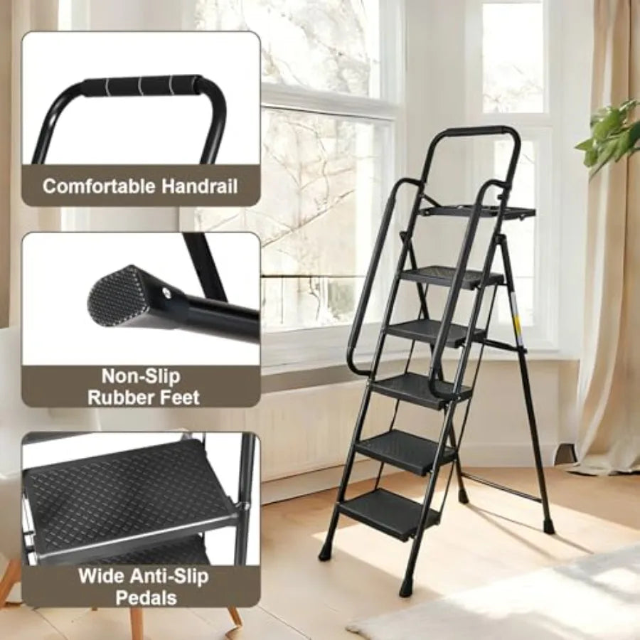 Folding step ladder by S And B Enterprise with wide anti-slip pedals and rubber feet