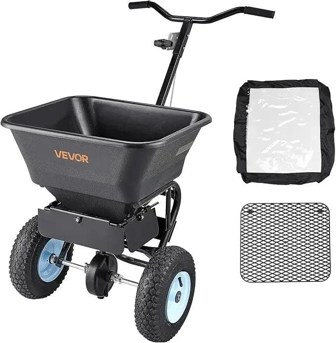 Walk-Behind Broadcast Spreader 100-Pound Capacity With All-Terrain Tires