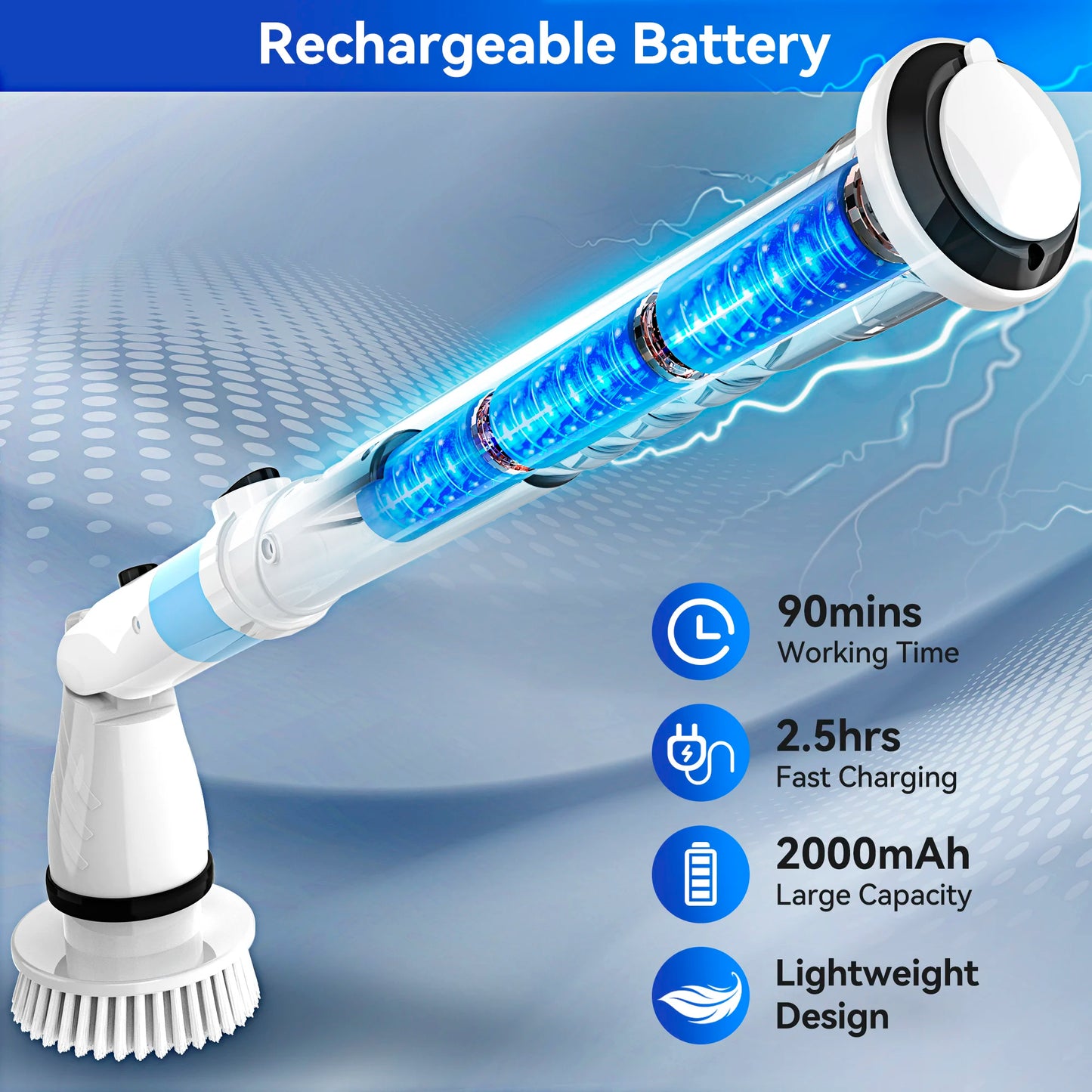 INSE Cordless Spin Scrubber 450RPM With 5 Replaceable Brushes
