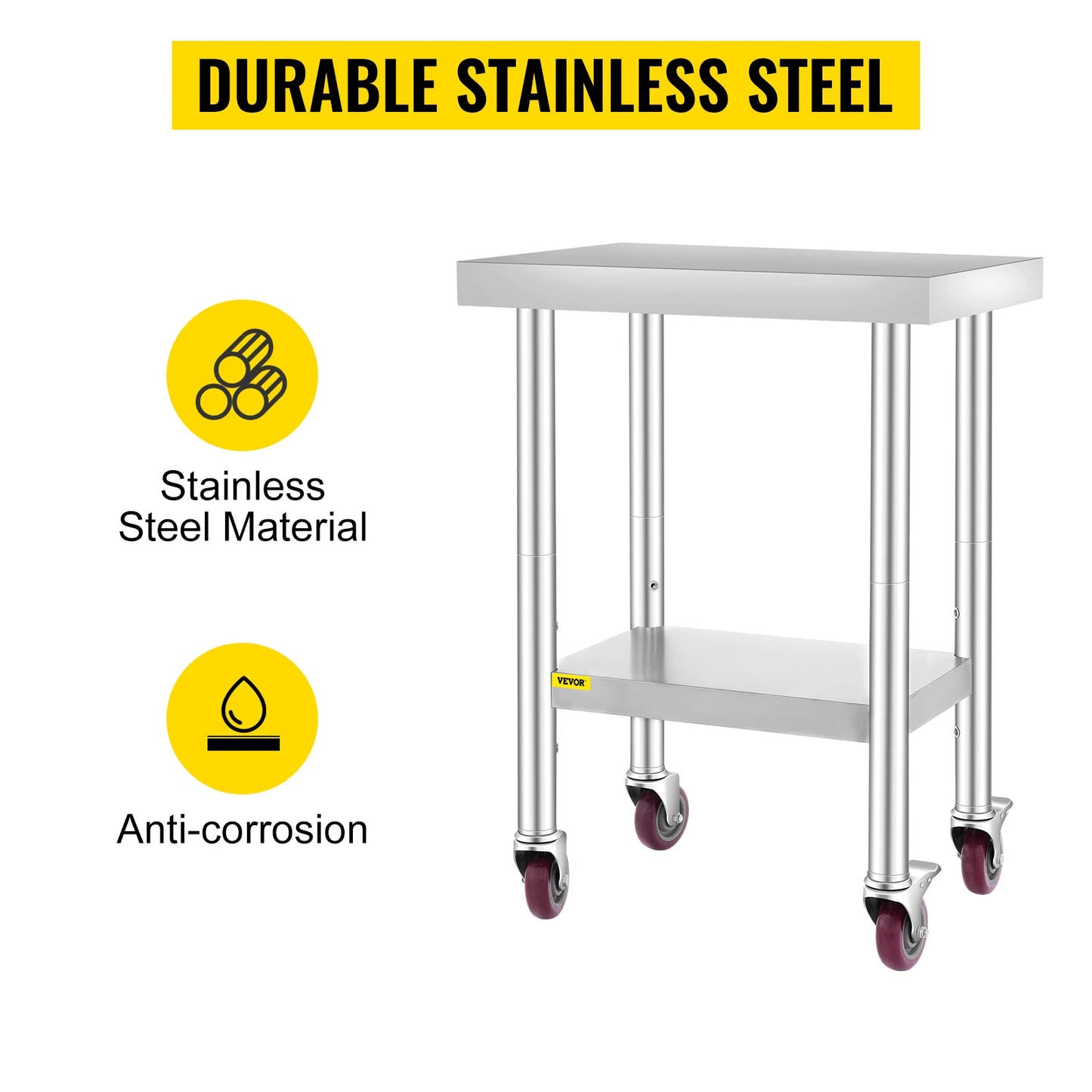 SucceBuy Stainless Steel Commercial Kitchen Work Table With Caster Wheels