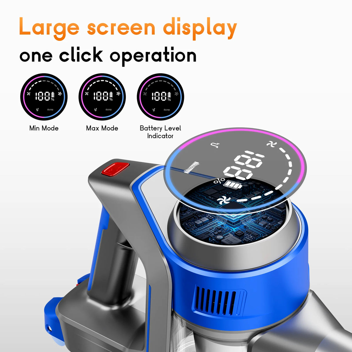 Honki 78KPA cordless vacuum cleaner with LED display; blue handheld unit for wet and dry cleaning