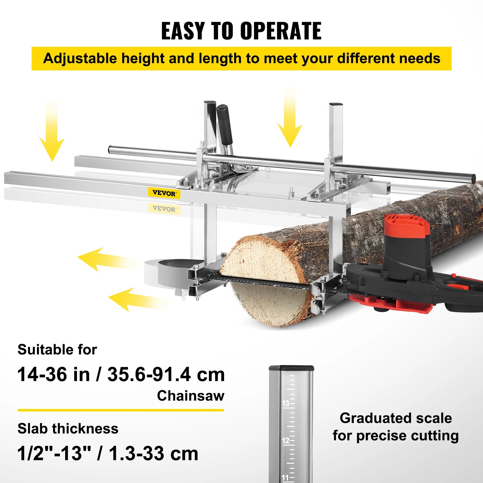 Chainsaw mill, portable aluminum and steel guide bar sawmill with VEVOR logo for log planking