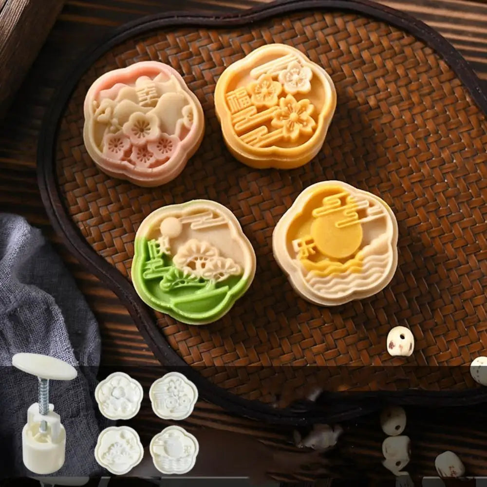 Mid Autumn Festival Round Mooncake Mold 50g DIY Hand Press Mold Fondant Cake Decoration Tools Flower Shape Moon Cake Mould by S And B Enterprise