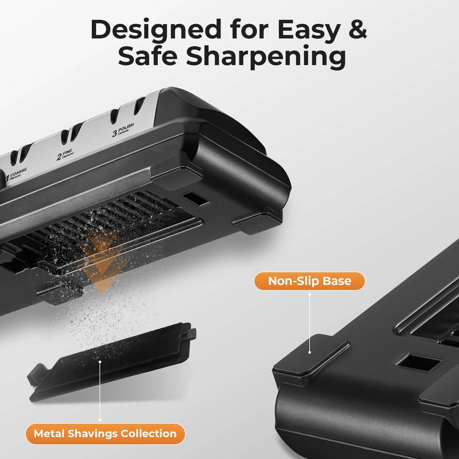 One Touch Electric Knife Sharpener by S And B Enterprise with non-slip base and fixed 15° angle