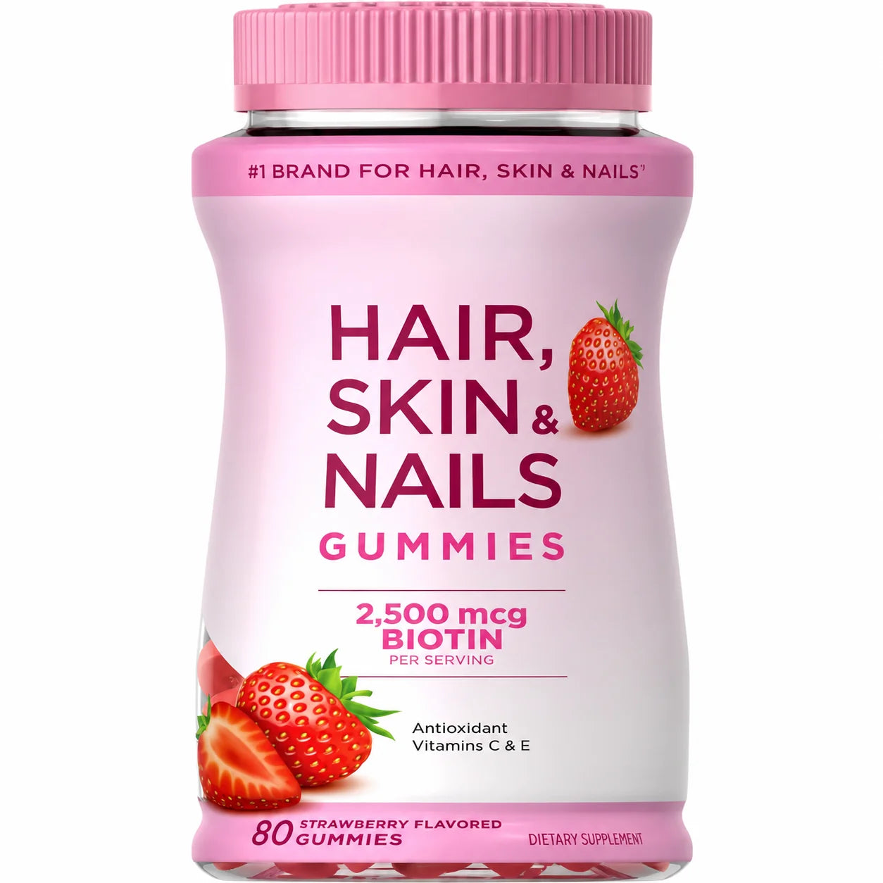 Hair Skin Nails Gummies with Biotin 2500 Mcg Vitamins A C E Strawberry Flavored Daily Beauty Support 80 Gummies by S And B Enterprise