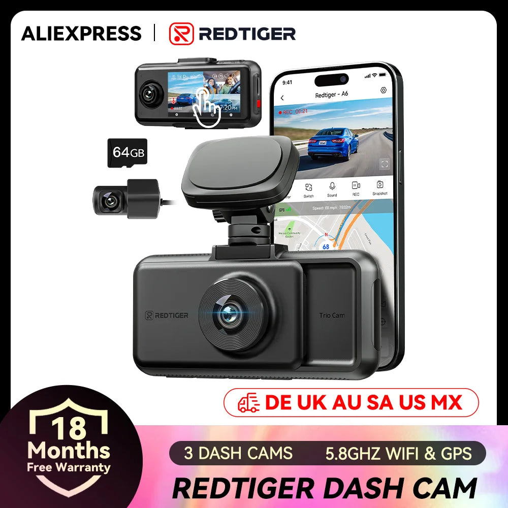 RedTiger A6 4K DashCam With GPS Night Vision Parking