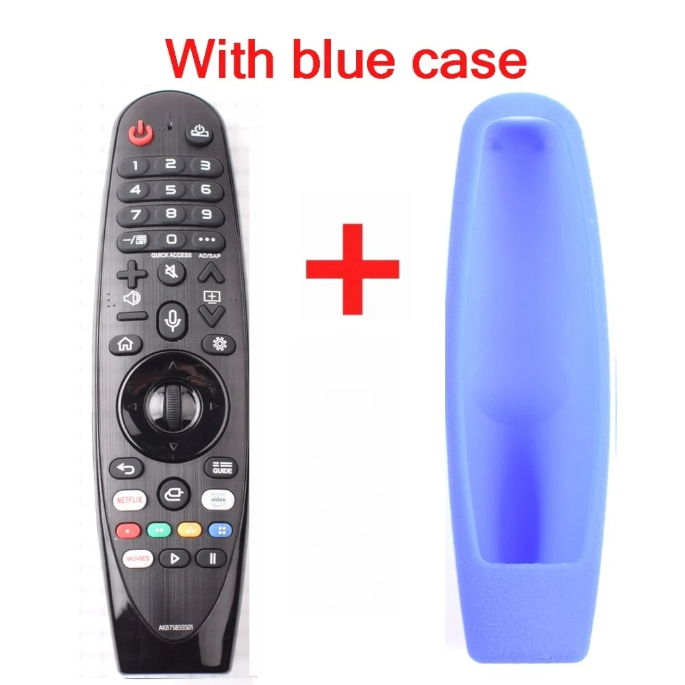 AKB75855501 smart TV remote with voice and cursor function, black with blue silicone case (2-piece set)
