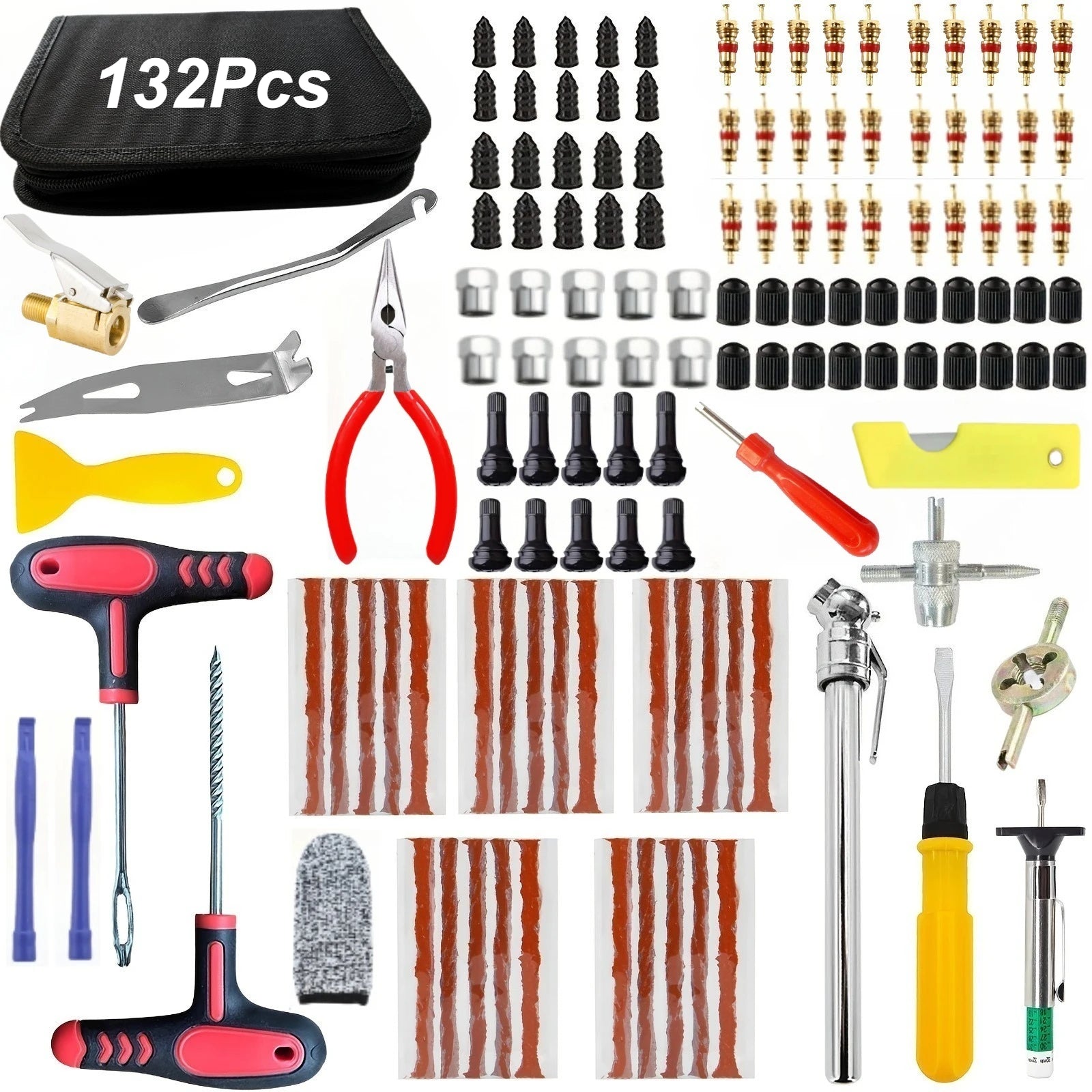 Car Motorcycle Tire Repair Kit 132 Piece Puncture Emergency Set by S And B Enterprise