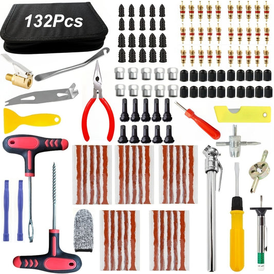Car Motorcycle Tire Repair Kit 132 Piece Puncture Emergency Set by S And B Enterprise