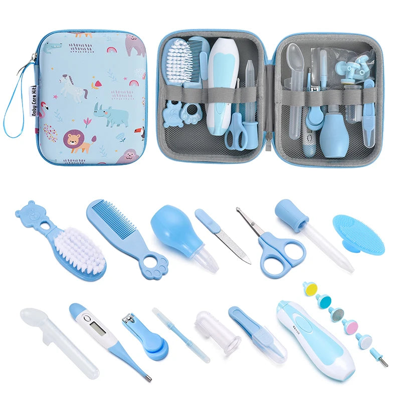 S And B Enterprise 20-piece newborn baby grooming kit in blue case with assorted baby care tools