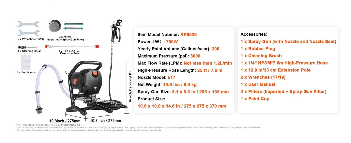 SucceBuy 750W/950W Airless Paint Sprayer, 3000 PSI Electric Handheld