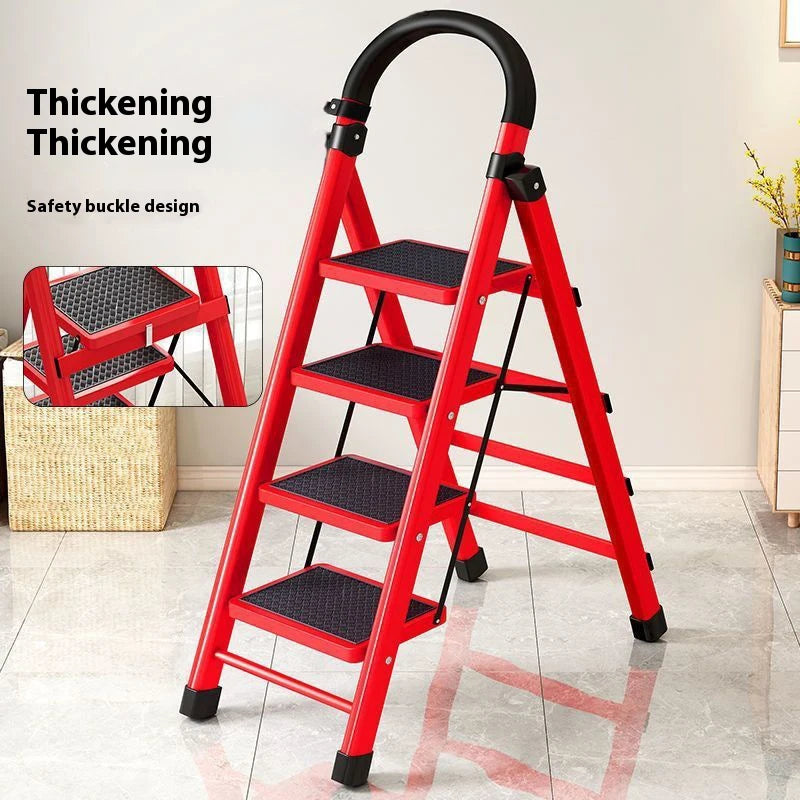 Adjustable zigzag folding ladder by S And B Enterprise, red 4-step carbon-steel ladder with non-slip steps