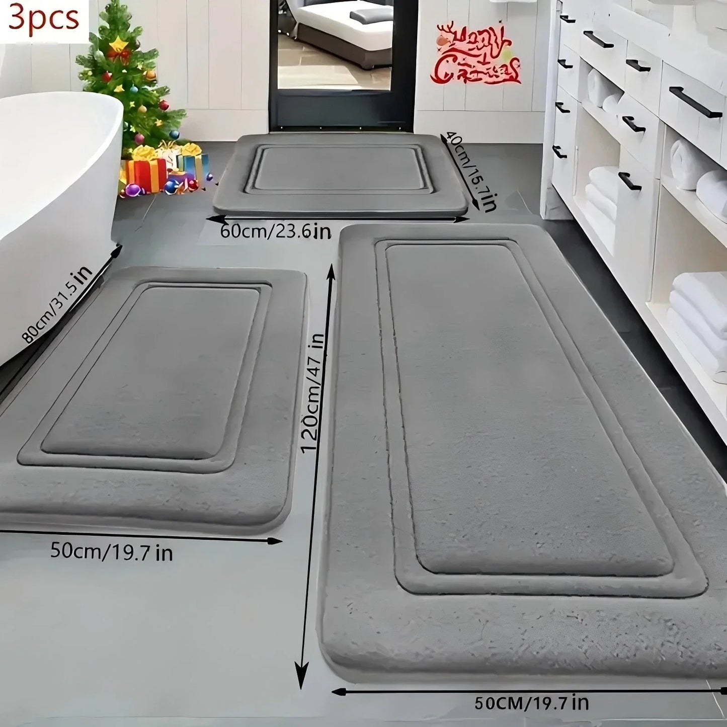 Absorbent 3 Piece Bath Mats Set Non Slip Memory Foam Quick Dry by S And B Enterprise