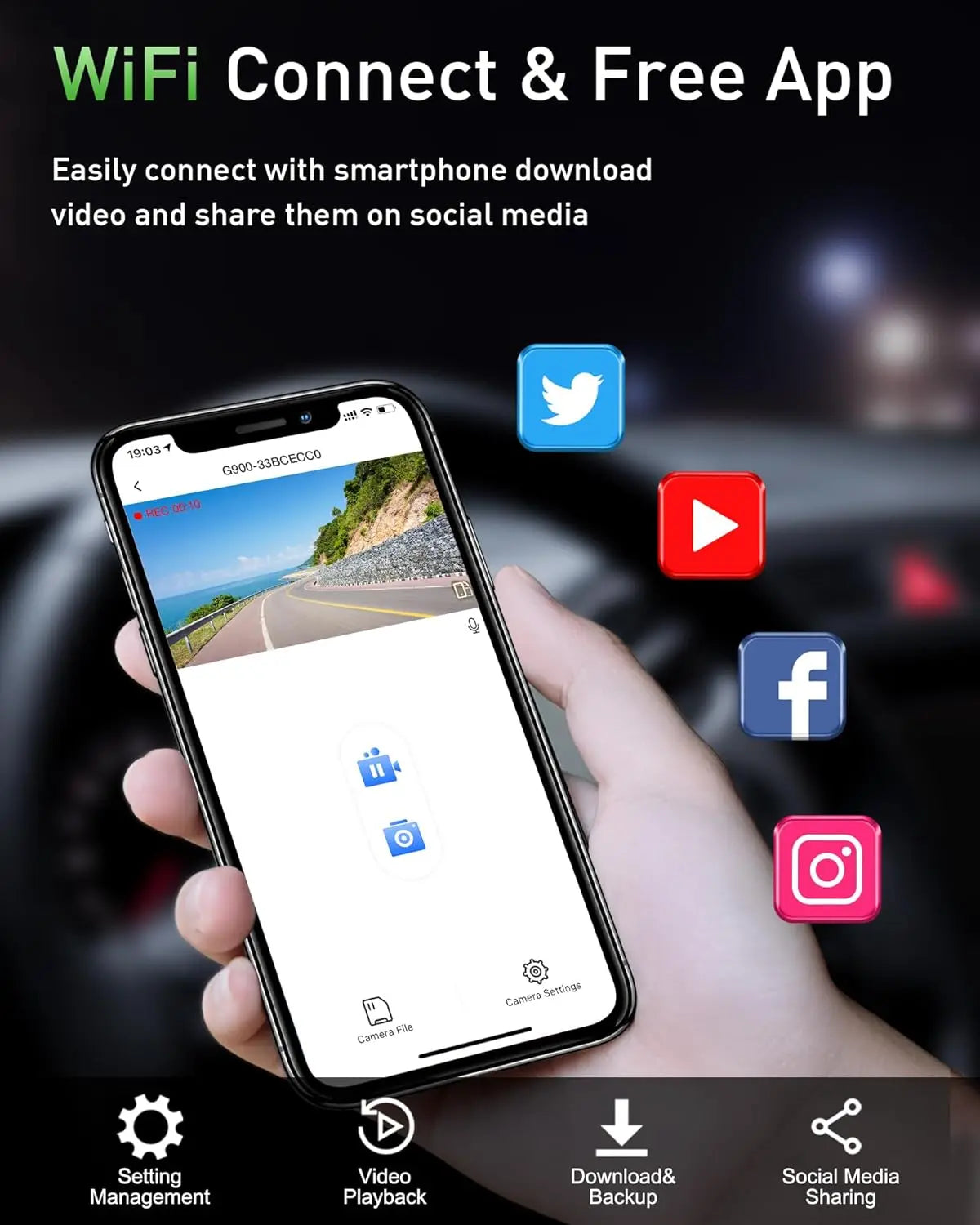 4K And 1080P Dual Dash Camera With WiFi Night Vision